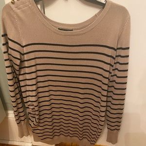 Large beige and black stripe maternity light weight sweater